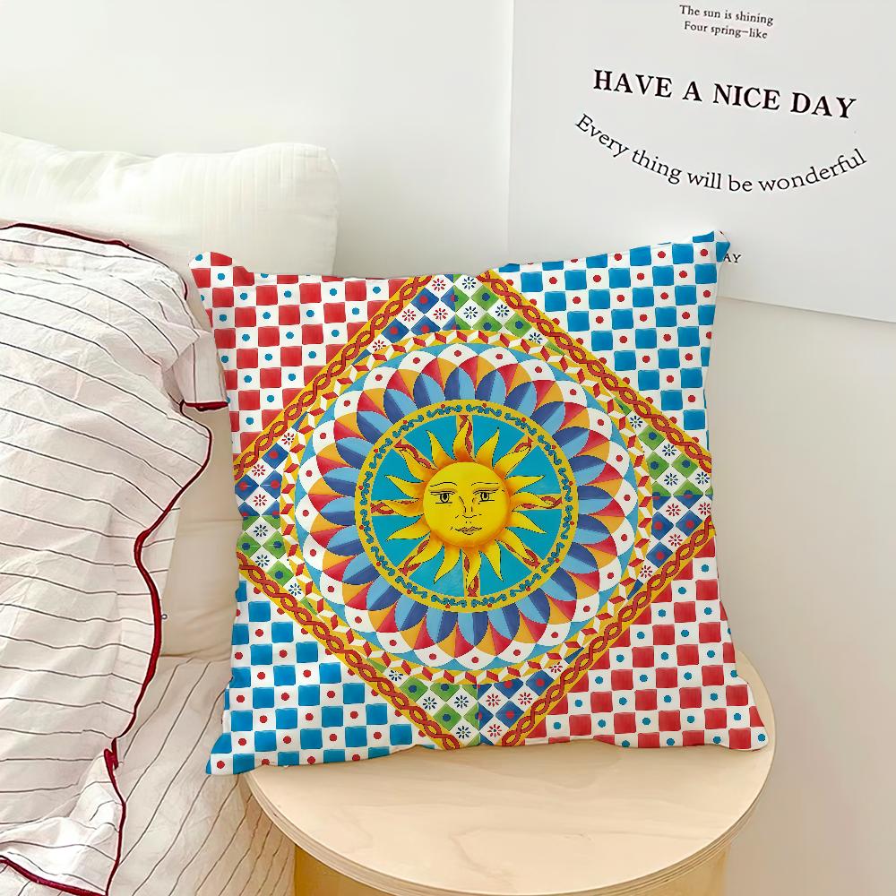

Fashion retro plaid sun geometry art Comfortable soft Pillow Case for Sofa Living Room Home office Decor Protective Covers 30x30CM(12x12in)