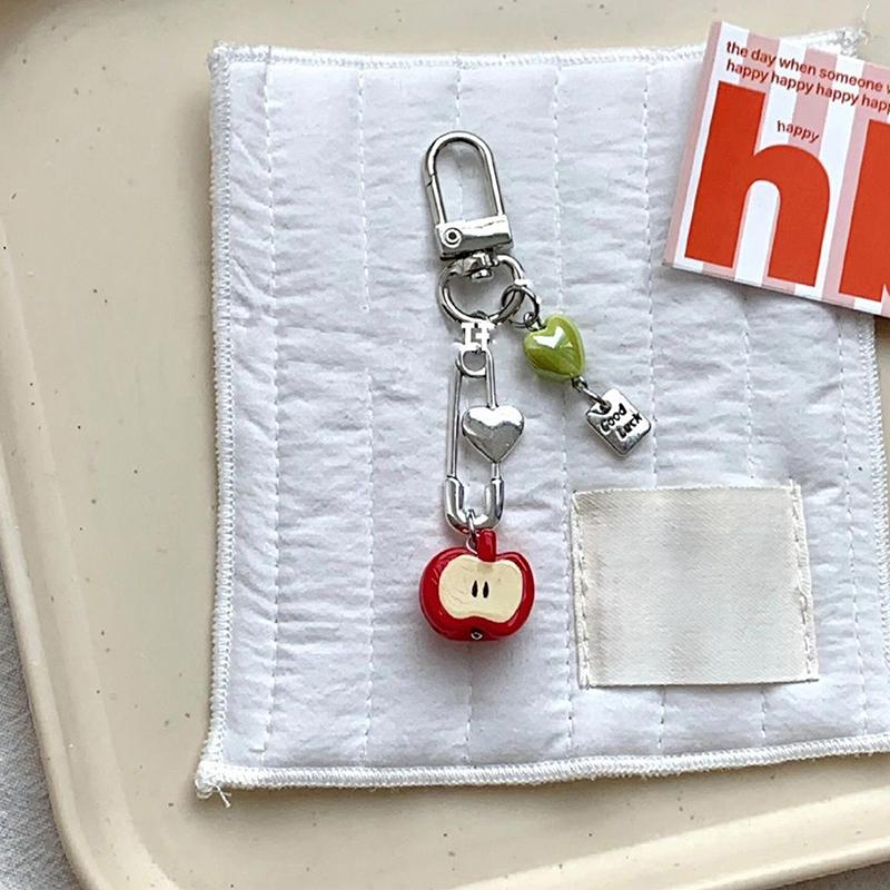 Sweet Fresh Heart Apple Keychain Phone Chain Lucky Beaded Pendant Charms Backpack Decoration Girls  Camera Lanyard