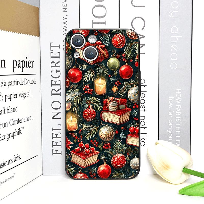 Christmas Decorations Bookshelf Book Print Phone Case for IPhone 16 12 11 14 13 15 Pro Max Mini X XS XR SE2 7 8 Plus Soft Cover