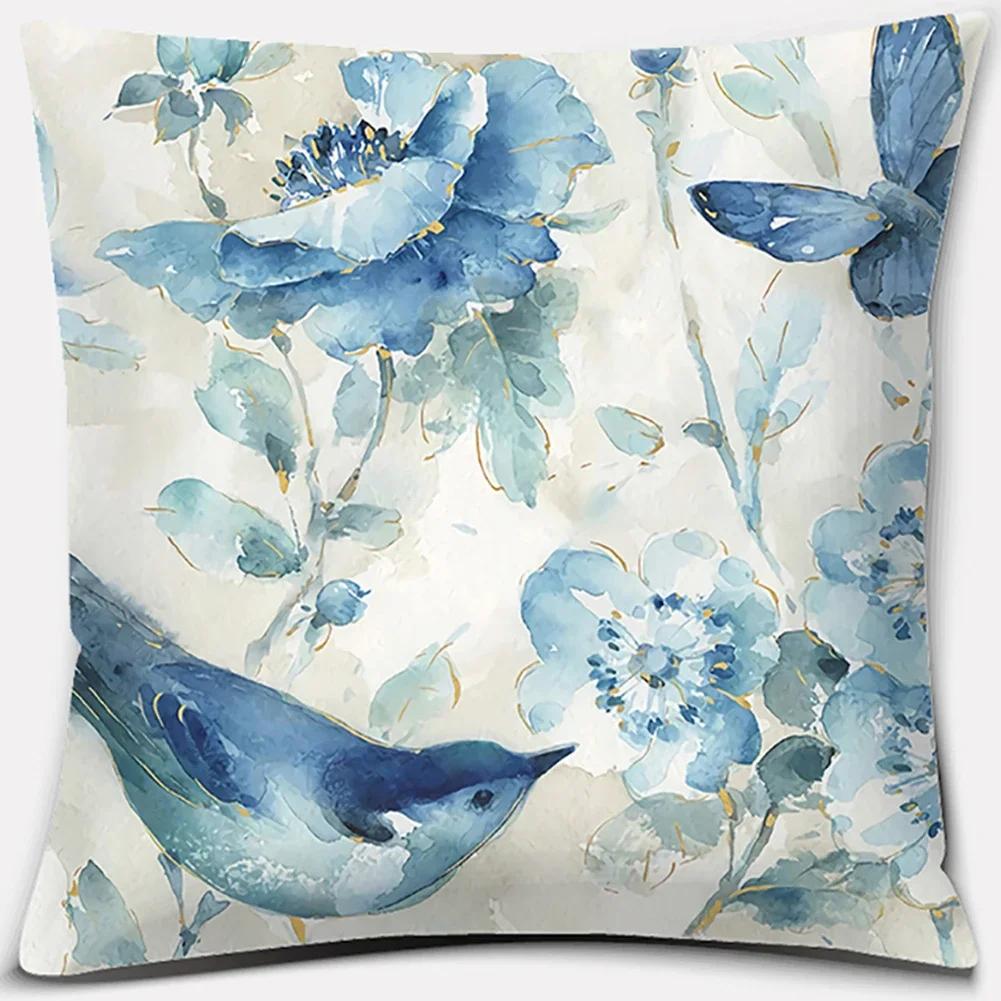 

Наволочка с рисунком цветов и птиц, квадратная наволочка для украшения домашнего офиса 45x45cm