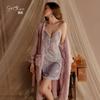Women's Velvet Mesh Butterfly Sleep Dress with Robe Lounge Set