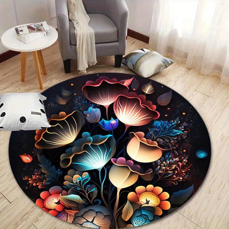 

1pc Soft, Absorbent & Non-Slip Flowers in The Dark Round Rug, Perfect for Entryway, Living Room, Bedroom Decor, Machine Washable Flannel Mem 80cm by 80cm