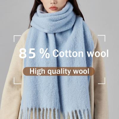 Herbst und Winter Einfarbig 100% Wolle Verdickter Schal für Damen High End, Schlicht und Vielseitig, Quasten-Schal für Herrenschal