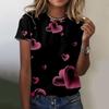 Damen T-Shirt Sommer O-Ausschnitt Top 3D Rot Valentinstag T-Shirt Modisches T-Shirt Vielseitig Große Größe Damen Kurzarm