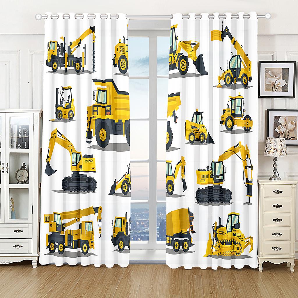 3D Cartoon Tractor Truck Excavator Bulldozer Child Curtains Blinds for Boys Room Kitchen Windows Decor Curtains 2 Panels