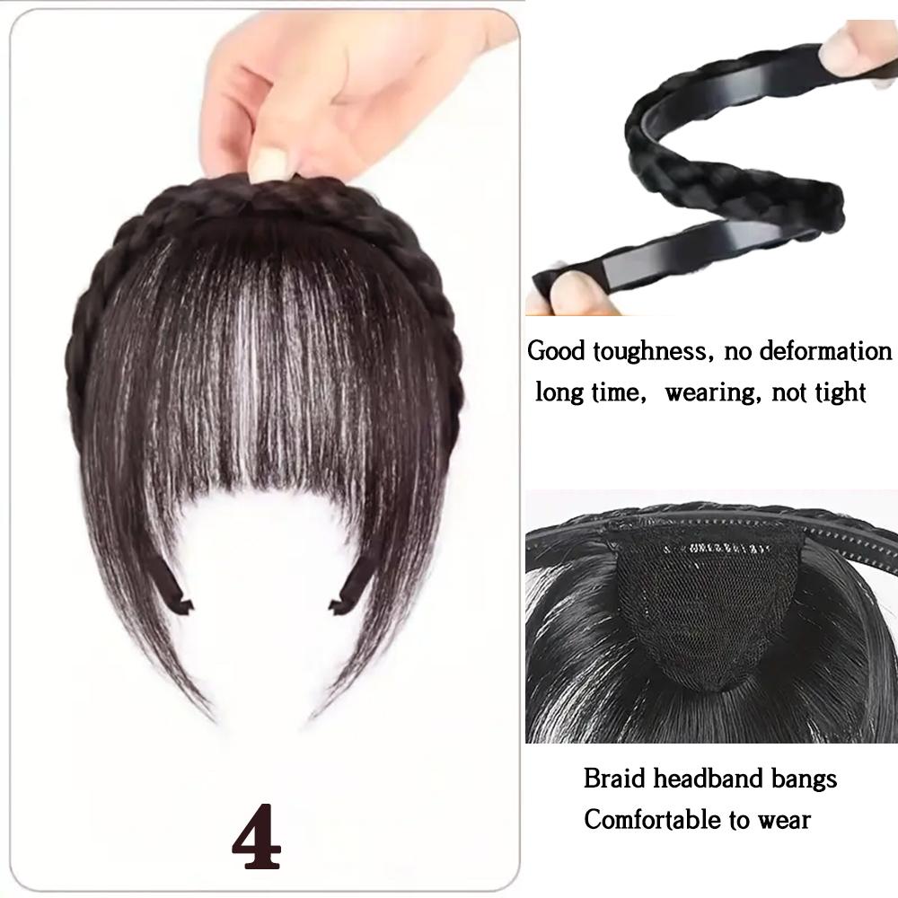 

XINRAN Synthetic Bangs with Double Braid Design Extension Natural Looking Hair For Women Daily Wear And Special Occasions 12cm