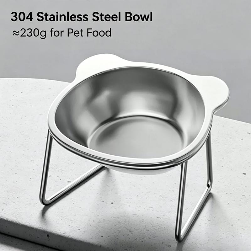 15°Thickened Anti-overturning Protection of Cervical Spine Cat Rice Bowl 304 Stainless Steel Increased Oblique Pet Food Bowl