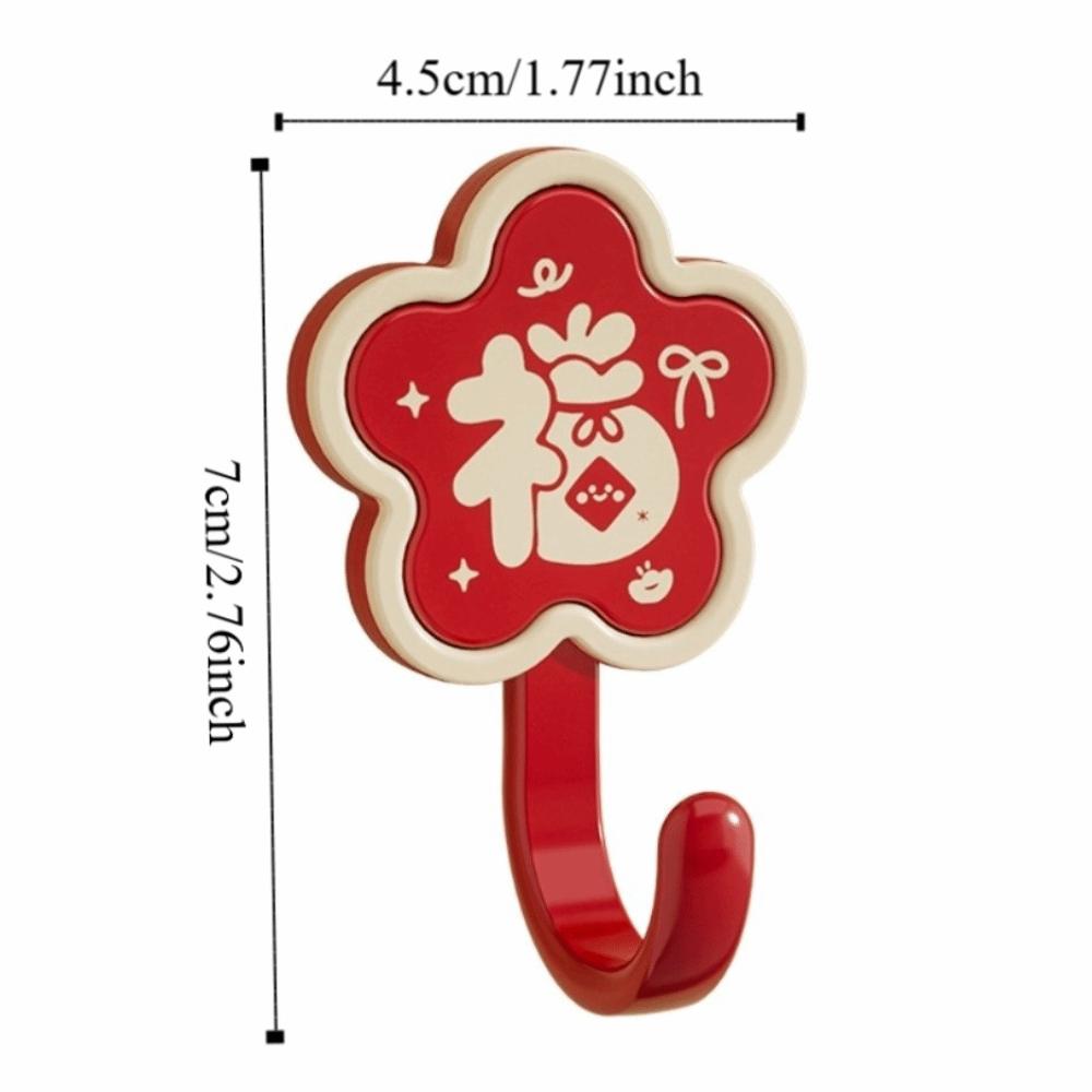 4pcs ABS Wall Mounted Hook Chinese Style Blessing Words Door Hook Red No Drill Spring Festival Hook Chinese New Year