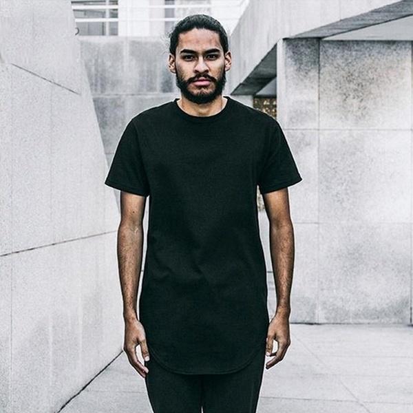 Extended Round Sweep Hip Hop T-Shirt Curved Hem Longline Short Sleeve  Urban Mens Tee Shirts Cloth