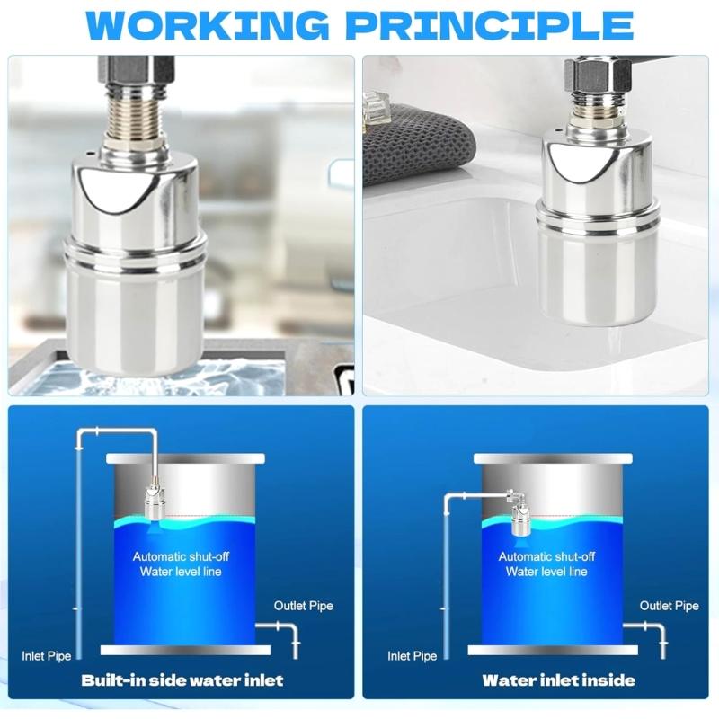 Adjustable Float Ball Valves System with 3 Adapters Suitable for 1/2" 3/4" 1" Pipes for Water Tanks Irrigation Use