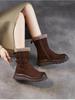 Johnature Anti Slip Thick Soled Snow Boots Belt Buckle Plush Warm Genuine Leather Women's Mid-calf Boots