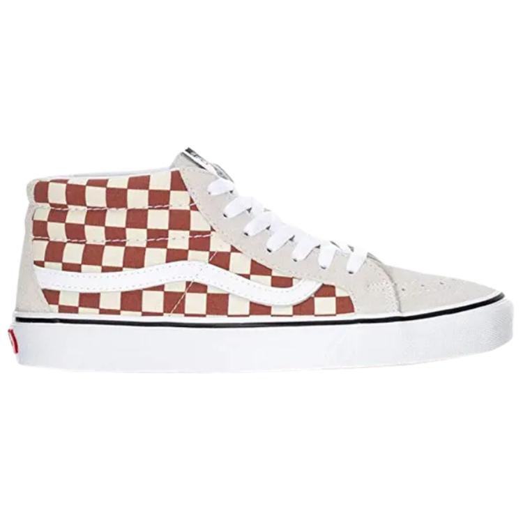 Vans Sk8-Mid Reissue 2-Tone Checker Men Sneakers Brown Auburn Classic-White VN0A3MV8QJX