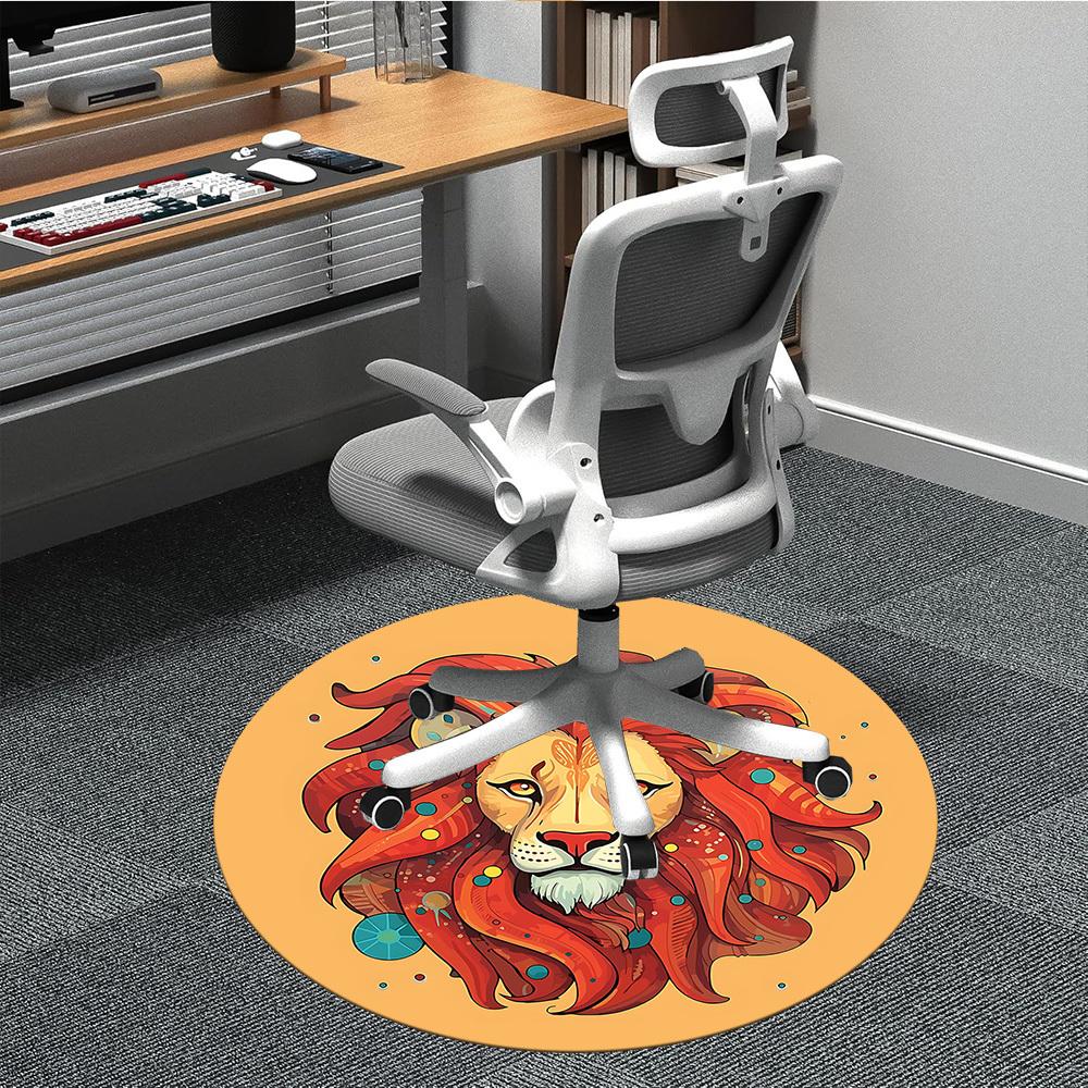 1pc Lion King Office Round Area Rug, Mat Suitable For Office, Under Office Chairs Bedroom Living Room Home Decor, Room Deco