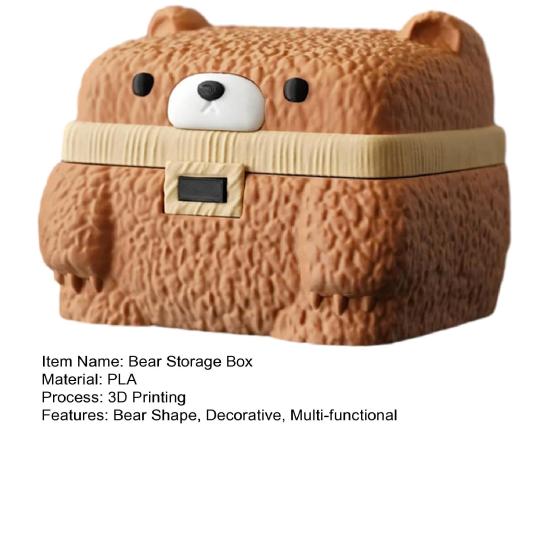 Square Bear Storage Box with Lid 3D Printed Decorative Jewelry Candy Trinkets Small Keepsakes Container Home Office Desk Decoration