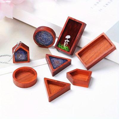 3 Piezas Material DIY Molde Gota de Cristal Rectángulo Redondo Triángulo Colgante de Joyería Azafrán Pera Marco de Madera Maciza