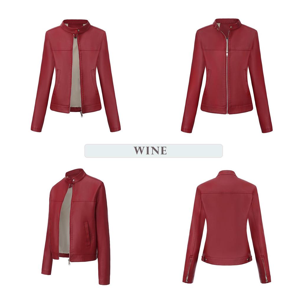 Women's Spring/Autumn Stylish Leather Jacket - European & American Stand-up Collar Biker Coat