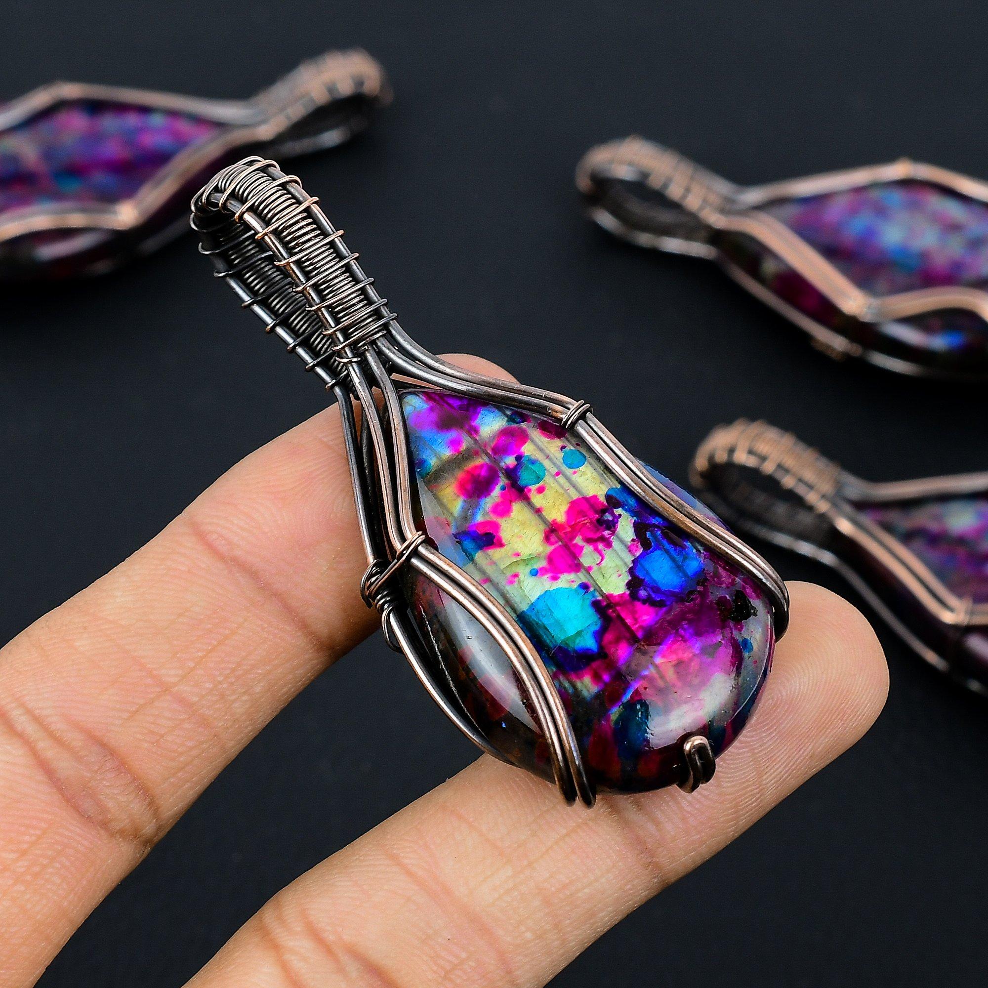 

Multi Labradorite Handmade Copper Wire Wrap Jewelry Pendant 2.75 l7Q57