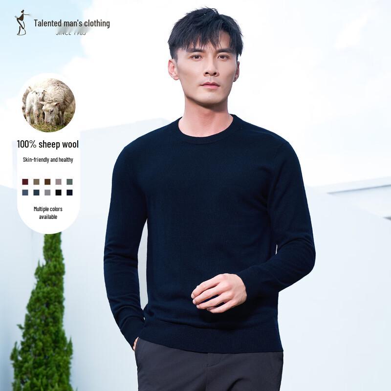 Men's Pure Merino Wool Crew Neck Pullover Sweater