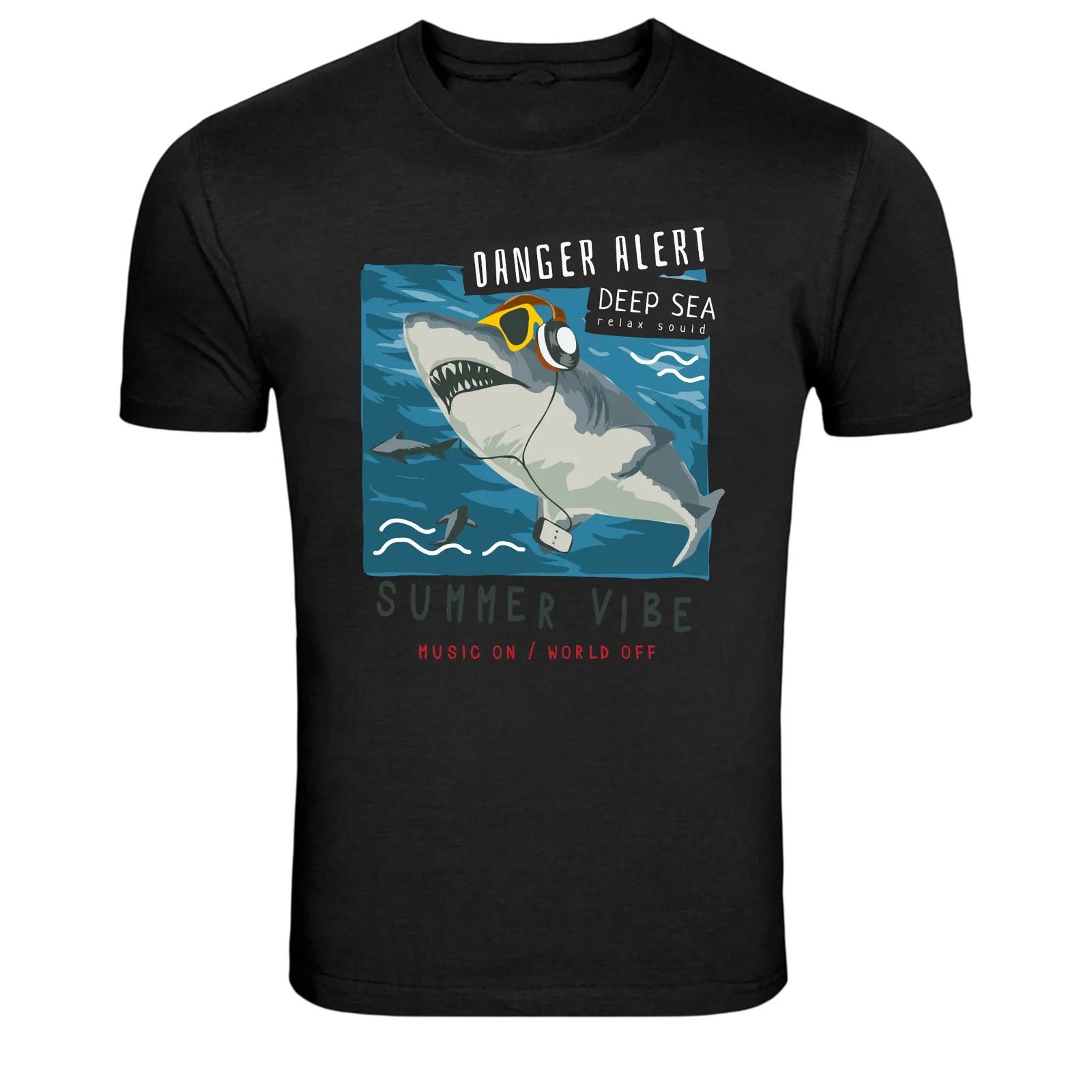 Danger Alert Shark Summer Vibe Graphic T Shirt Ocean Tee S