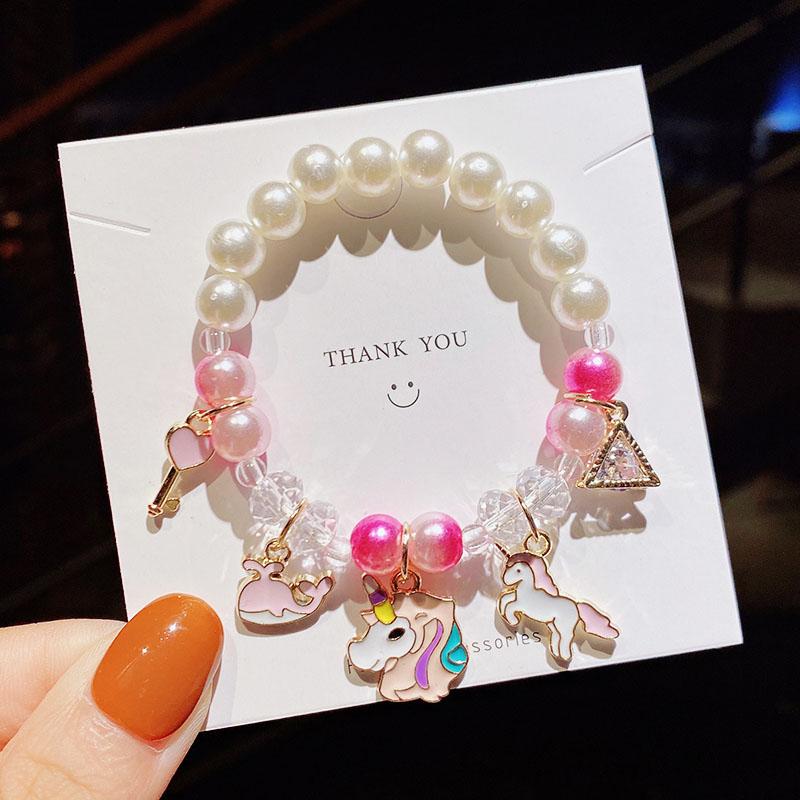 

Милые красочные мультяшные браслеты с единорогом, животным, цветком и жемчугом для девочек, принцесс, для украшения, бижутерия из бусин, аксессуары