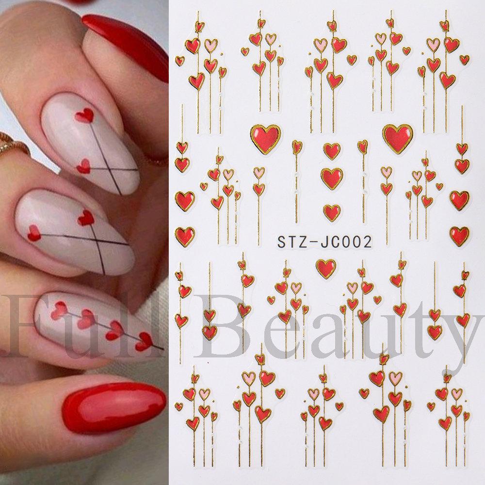 Nail Art Stickers Ins Golden Edge Love Line Valentine's Day Romantic 3D Adhesive Nail Stickers