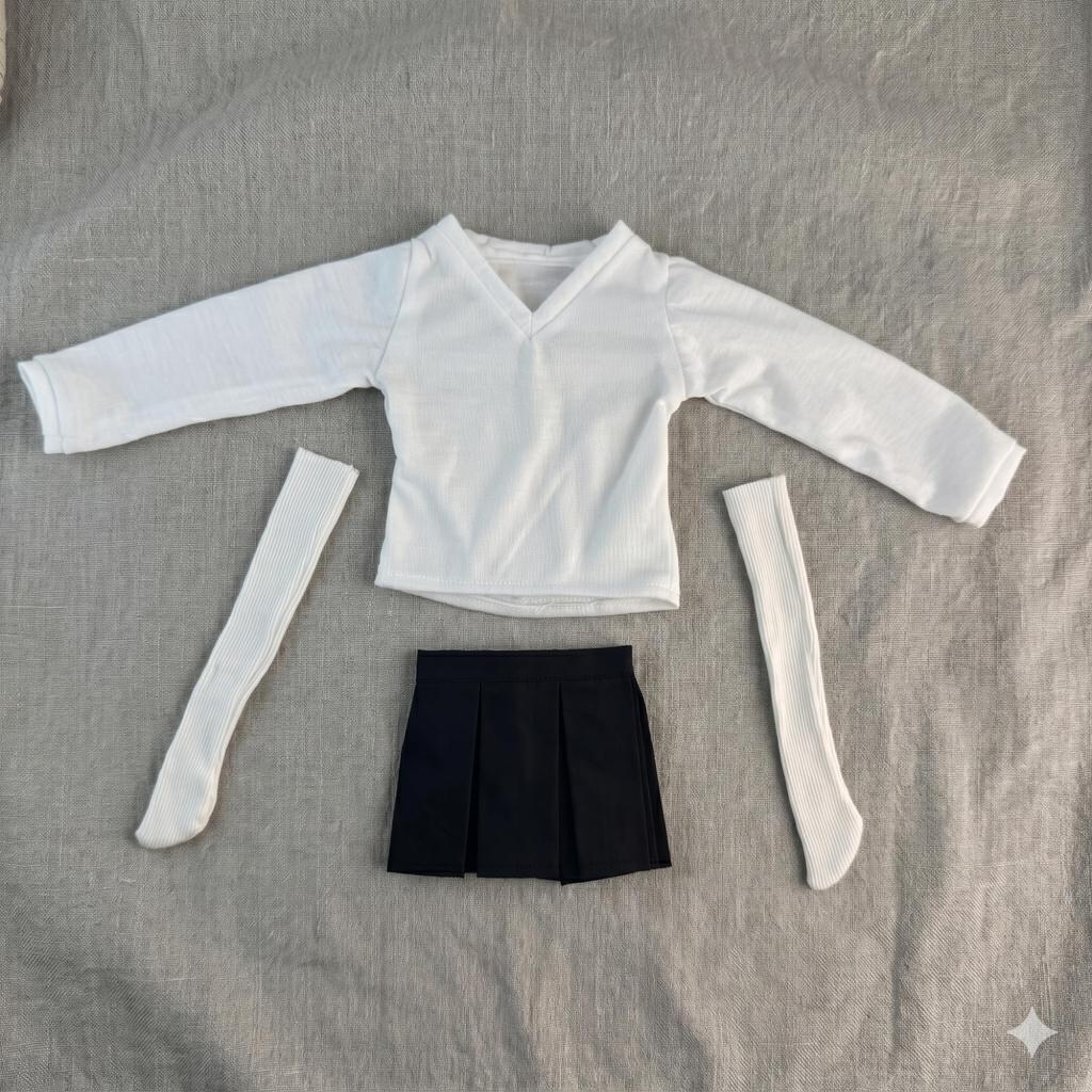Maidscp 14 BJD Doll Clothes 40cm V-neck Schoolgirl Pleated Skirt 3-Piece Set