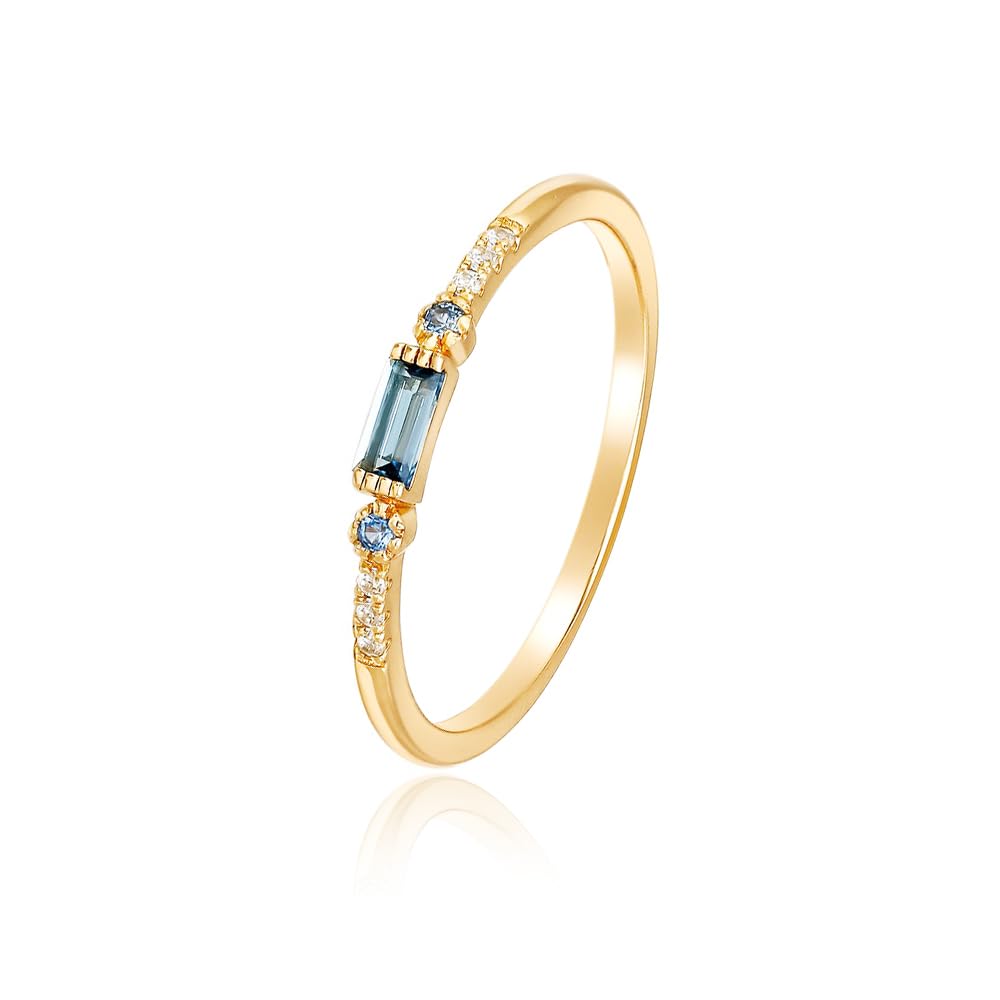 Richight Simple Natural Stone Rectangle London Blue Topaz Sterling Silver Ring for Adult Women, Small Topaz, Silver 925 Gold, Blue Stone, Slim Fit