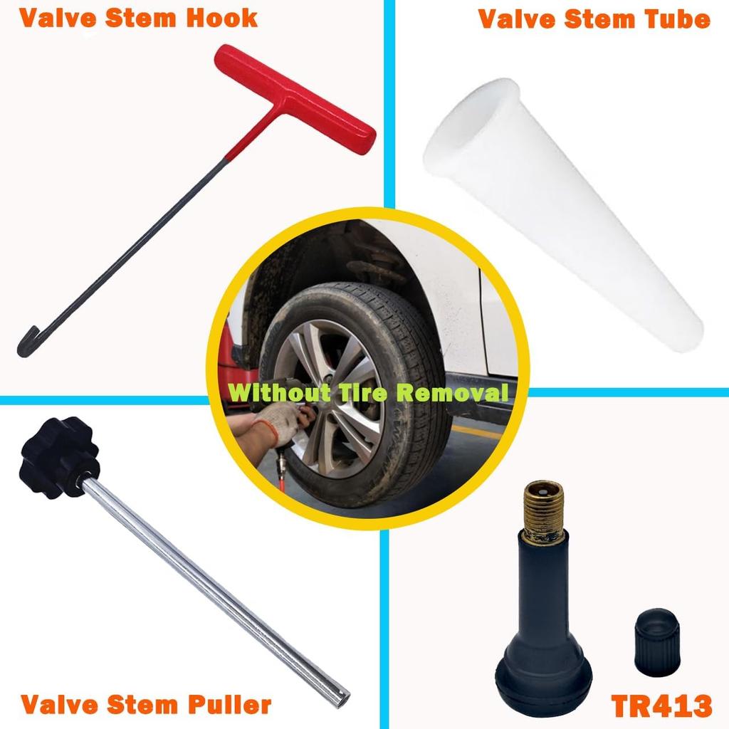 Tire Valve Stem Removal Tallation Tool Kit,Tire Valve Core Removal Replacement Tool Kit,TR413 Valves With Valve Core And Valve Core Disassemble