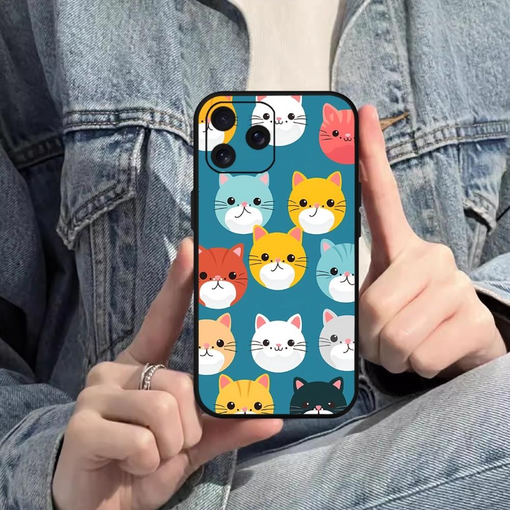 Cute Cat Cartoon Phone Case For iPhone Mini 11 12 13 14 15 Pro XS Max X Plus SE XR Black Soft Shell
