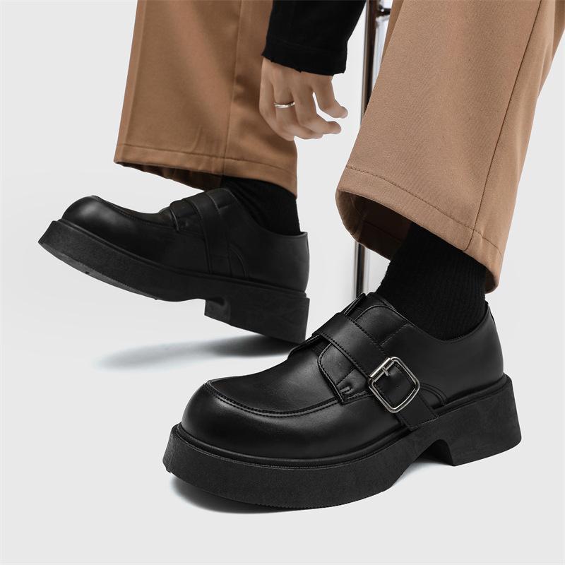 

Z112 кожаная обувь мужская весенняя в британском стиле ретро увеличивающая рост туфли дерби с большой головой черные повседневные лоферы на одной педали 39 чёрный