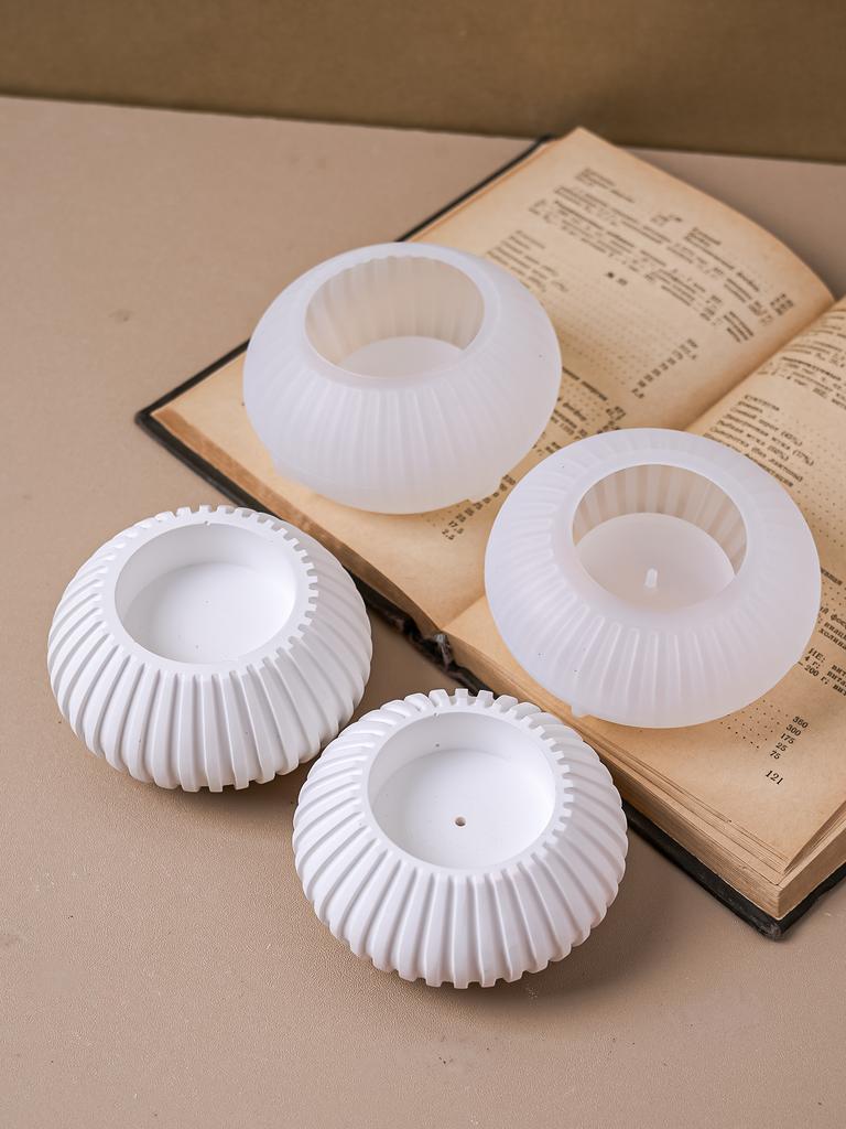 DIY Stripe Round Incense Tray Silicone Mold Simple Candlestick Concrete Gypsum Molds Thread Incense Insert Stick Holder Mould