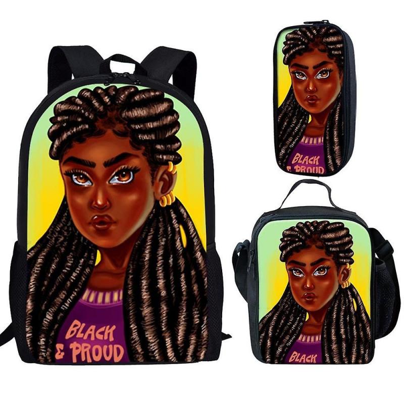 2023 African Girl Backpack 3pcs/set Students Boys Girls Schoolbag Pen Bag Lunch Bag Fashion Feminina Notebook Backpack