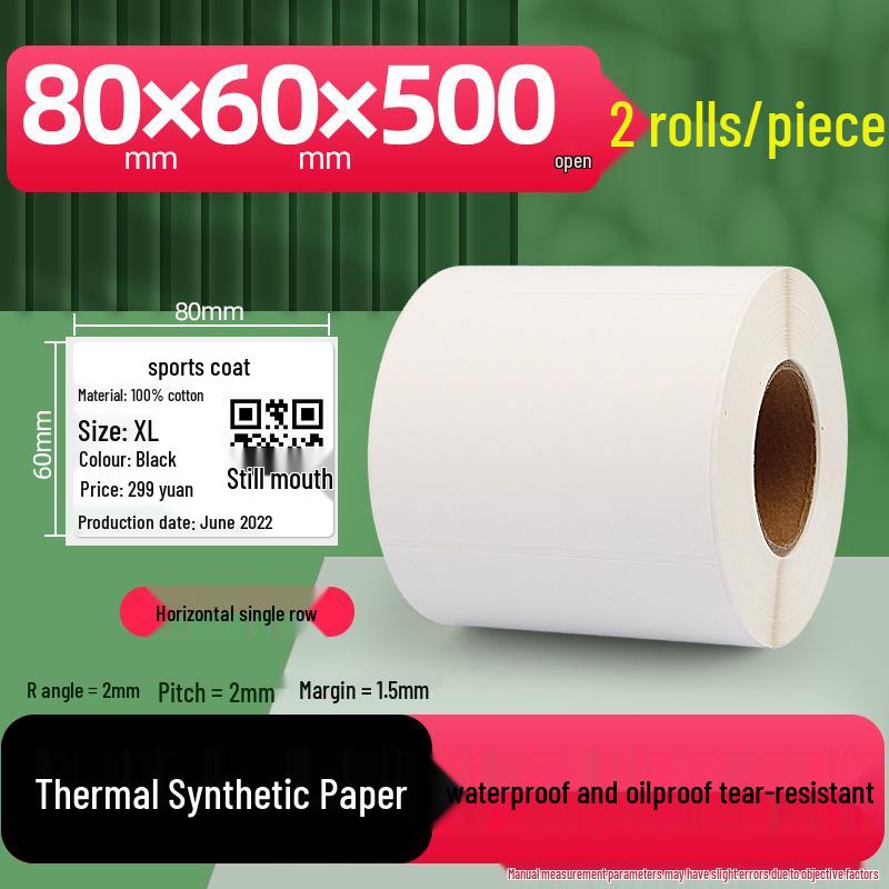 Waterproof Thermal Paper Labels, Self-Adhesive, Various Sizes for Barcodes