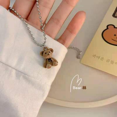 Collana con ciondolo a forma di orso di peluche dolce e carino per ragazze e donne, stile coreano, collana lunga con catena a collo alto e gioielli