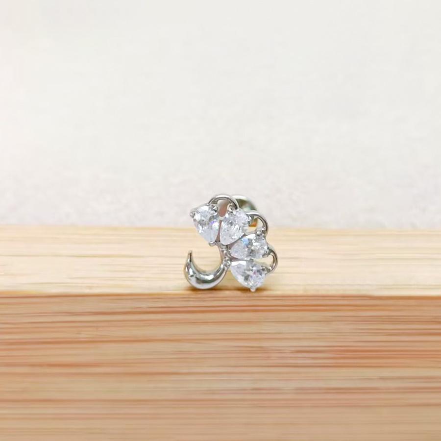 F136 Titanium Flower Peacock Crown Earrings, Long Studs for Cartilage Piercing, 1.2/1.0 Thickness