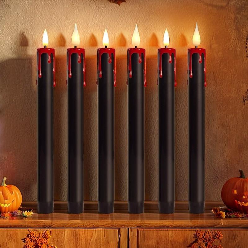 Halloween Black Conical Flameless Candle, 3D Flame Halloween Decorative Candle Light Remote Control LED Electronic Tearful Candle Light