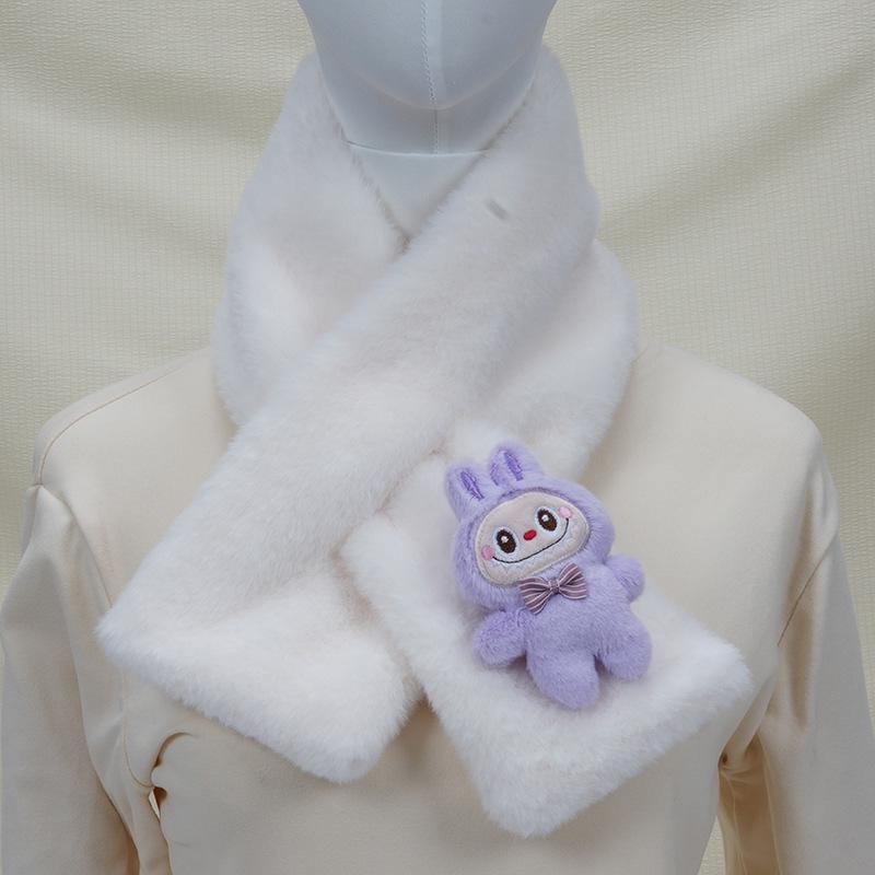 2025 Autumn/Winter Cute Cartoon Plush Scarf: Faux Rabbit Neck Warmer for Girls