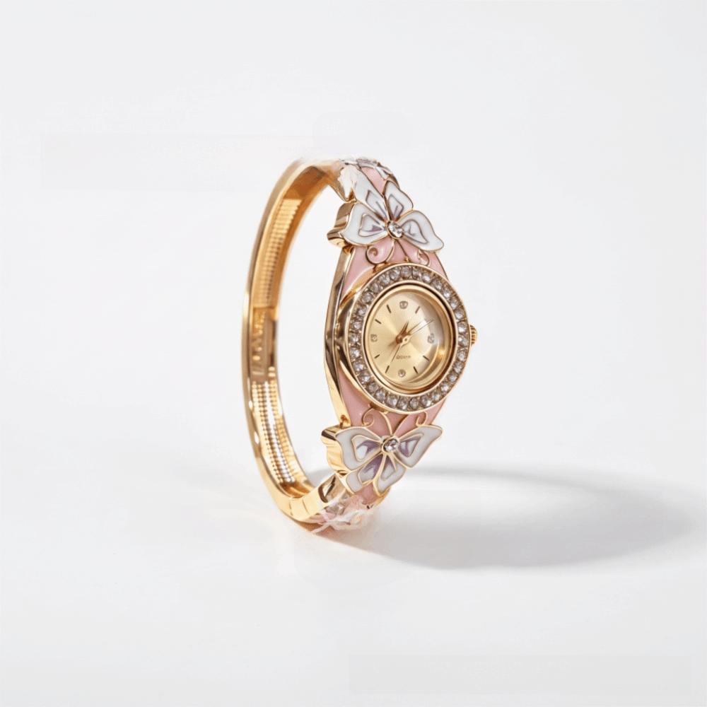 Fashionable Quartz Watch Hollow Bracelet Enamel Watch New Chinese Style розовый