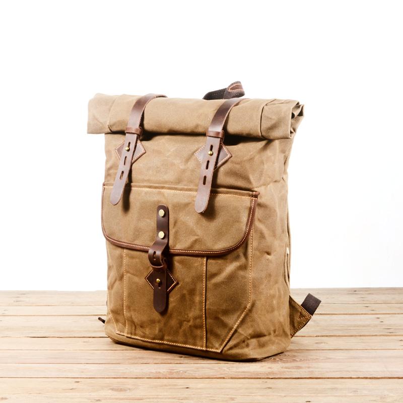 waxed canvas roll top backpack