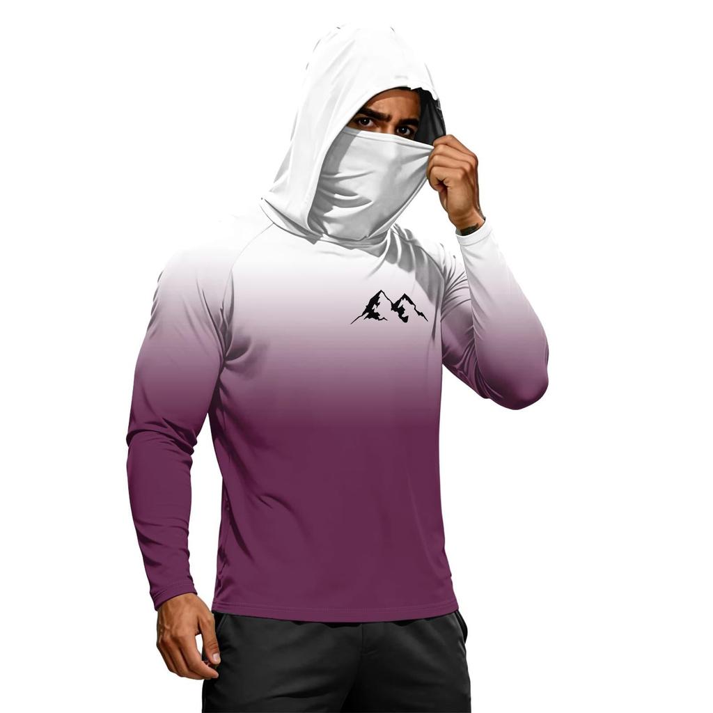 Men's Long Sleeve Quick Dry Hoodie UPF50+ Sun Protection Lightweight Breathable Fitness Outdoor Sports Shirt with Face Cover