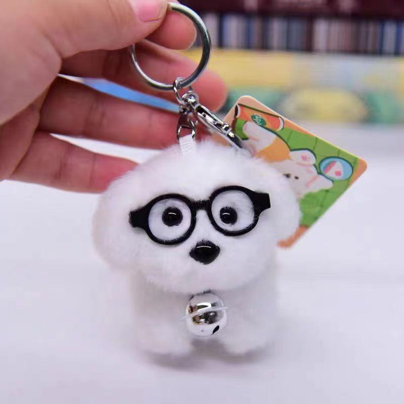 Cute Plush Puppy Keychain With Glasses Soft Cartoon Doll Bag Charm For Kids Students School Backpack Accessory Gift