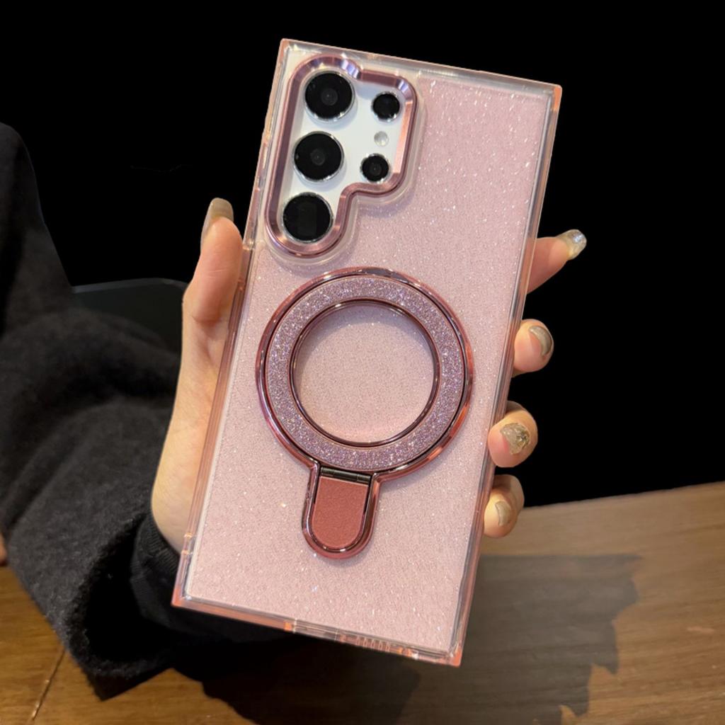 Orignal Glitter Bling Magnetic Stand Holder Clear Case For Samsung S22 S23 S24 S25 S26 Ultra Plus FE A55 A53 A35 A24 A14 Cover