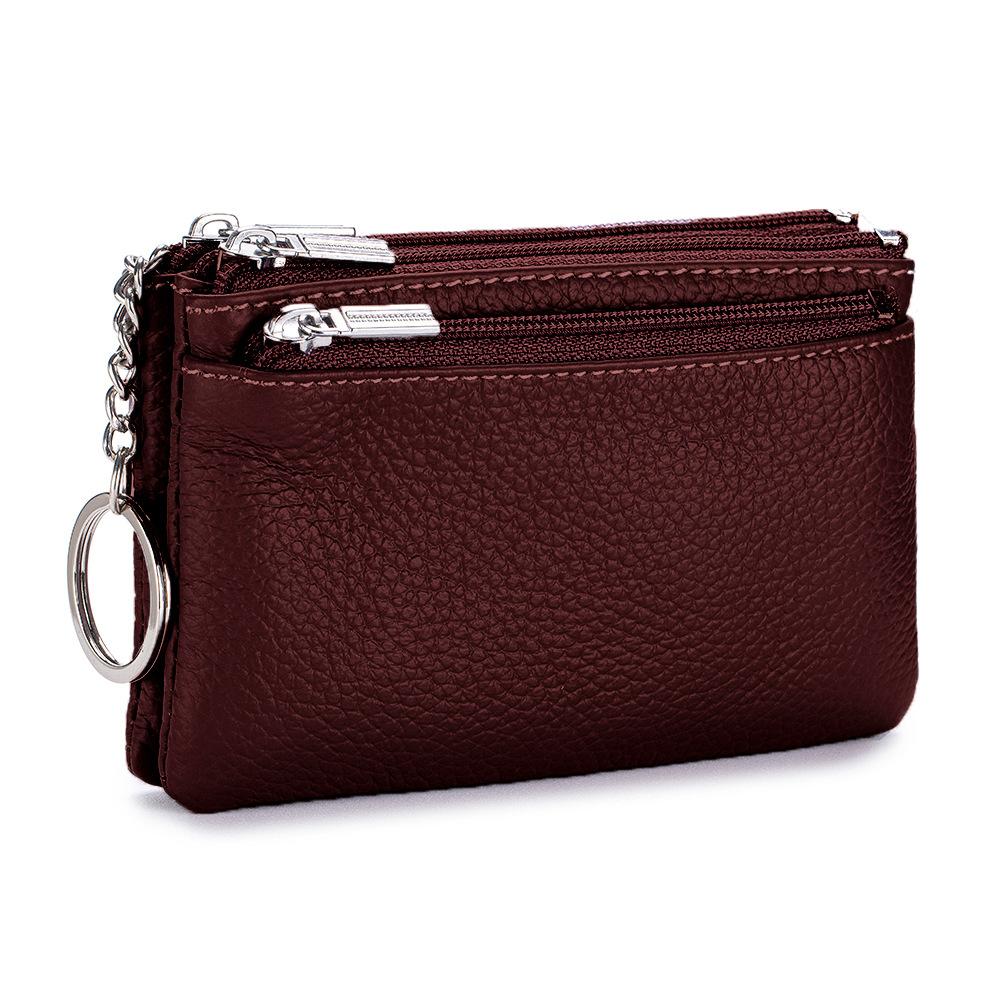 New first-layer cowhide simple women's zipper change bag three zippers large-capacity storage bag coin bag