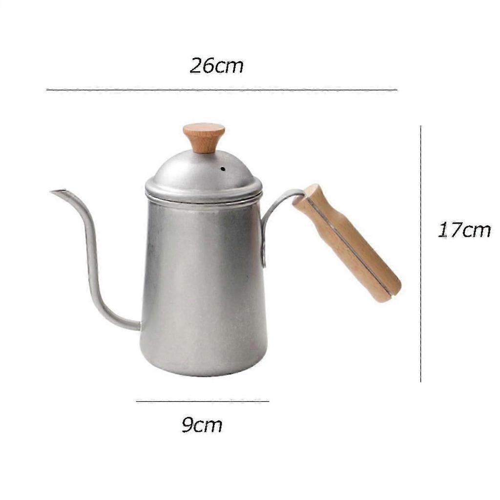 Pour Over Coffee Kettle 650ml Stainless Steel Long Spout with Wooden Handle for Coffee Brewing White