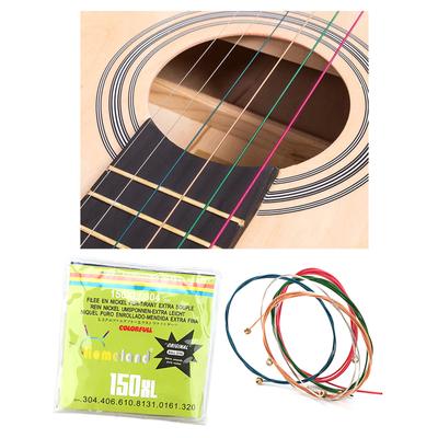 Renkli Gitar Telleri Yedek Çelik Tel Akustik Gitar İçin Gökkuşağı Renkli 6 Adet Set Çelik Teller Sarılı
