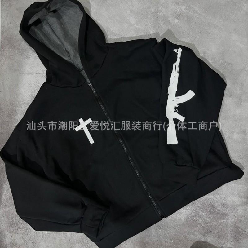 Mens Oversized Hooded Zip-Up Sweatshirt With Geometric Print Streetwear Style Fall Casual Wear