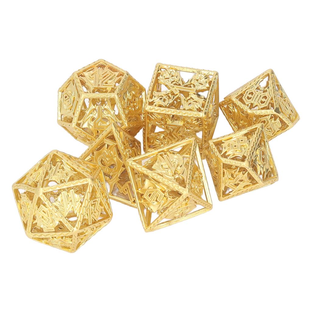 7PCS Hollow Dice Polyhedral Copper Exquisite Hand Polished Delicate Pattern for Role Playing Games