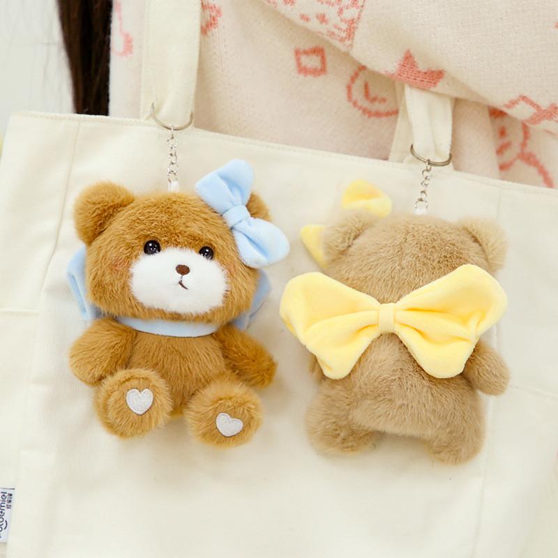 Adorable Bow Cute Knot Teddy Bear Plush Keychain Soft Short Plush Pendant
