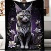 Bohemian Cats and Flowers Flannel Printed Blanket Suitable for All Seasons Suitable for Living Room Office Sofa and Travel