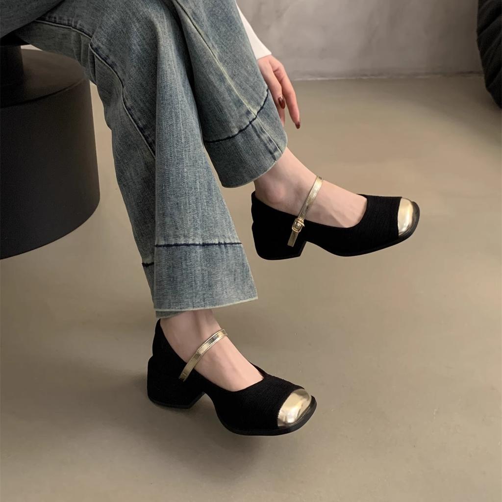 Coarse heel single shoes female small fragrant wind square head shallow mouth high heel Mary Jane shoes fairy 2025 French spring new models